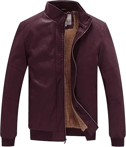 WenVen Stand Collar Burgundy Jacket
