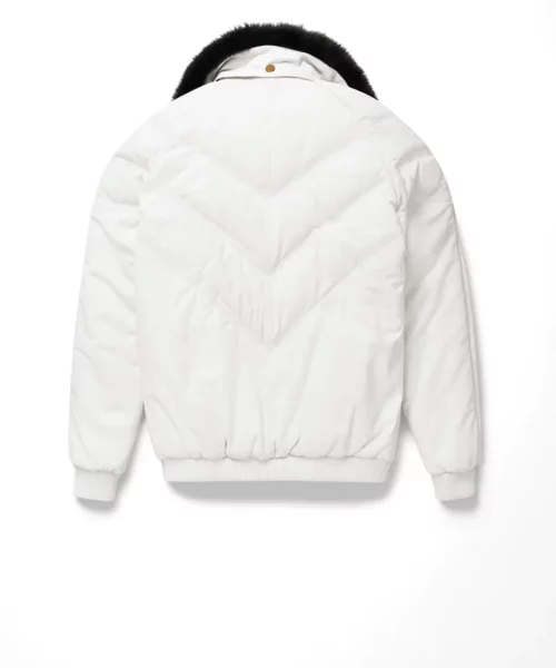 White Leather V-Bomber Jacket