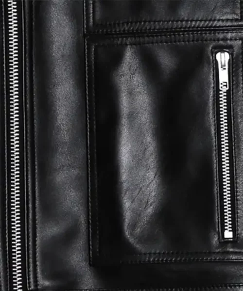 Band Collar Biker Leather Jacket