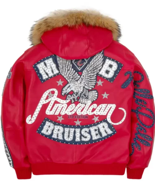 Pelle Pelle American Bruiser Fur Hood Red Jacket